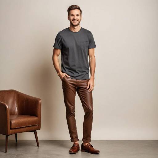 Smiling man in casual outfit with leather pants