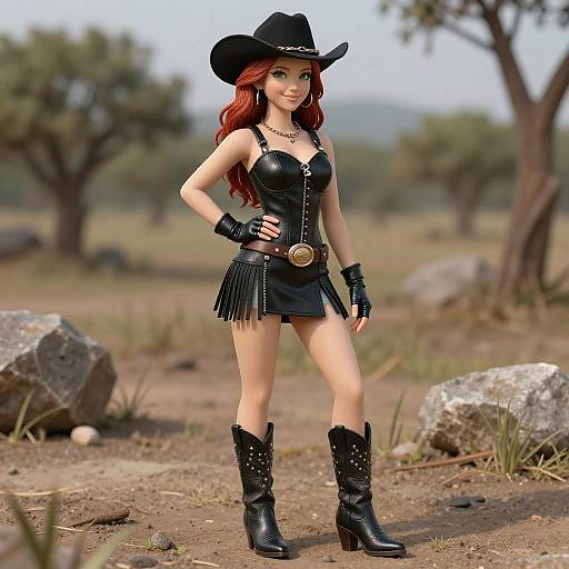 Photorealistic Red-Haired Cowgirl Outdoors in Nature