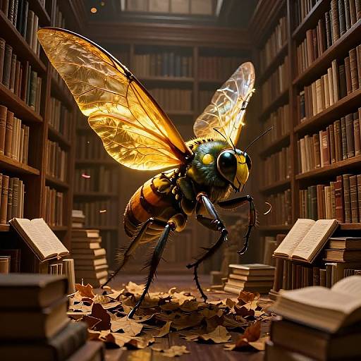 Colossal Insect Librarian in Ancient Library
