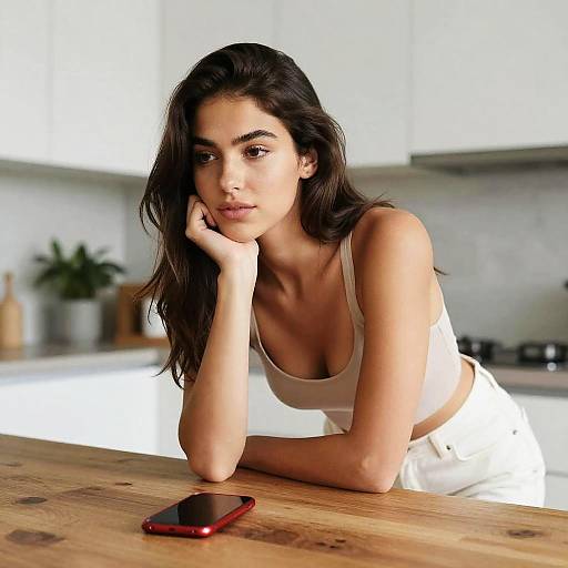 Thoughtful Woman in Modern Kitchen