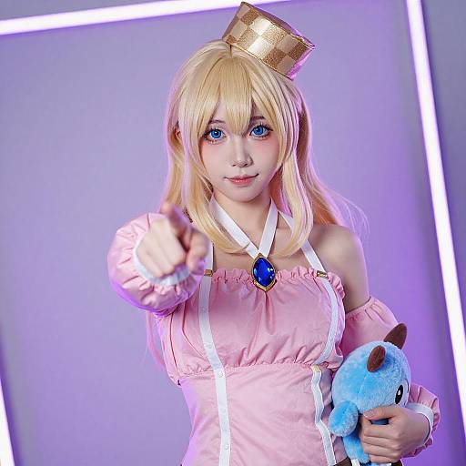 Blonde Cosplayer in Pink Puffy Outfit