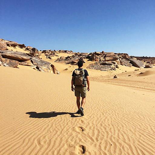 Man Hiking Through Rugged Desert Terrain
