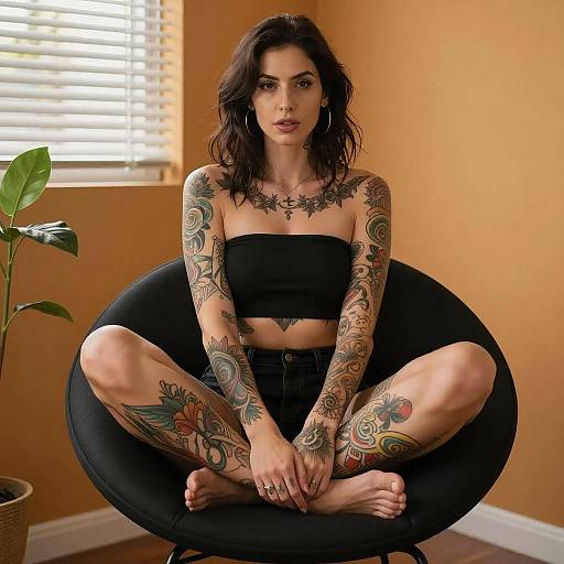 Tattooed Woman in Modern Chair