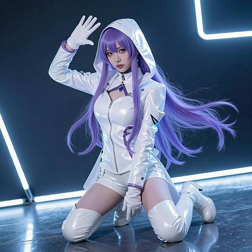 Futuristic Cosplayer with Purple Hair