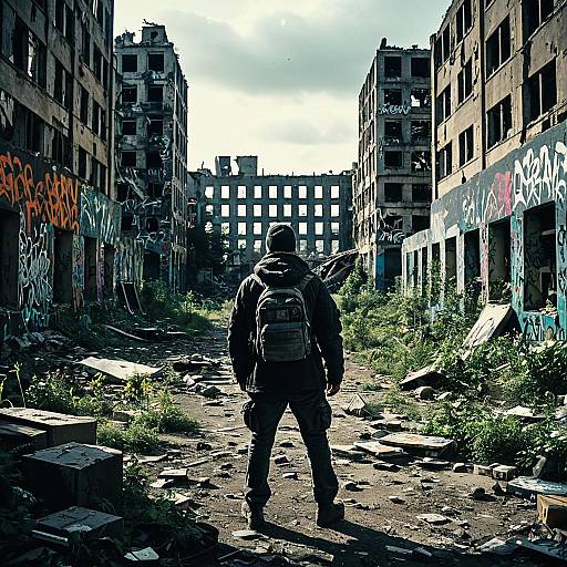Explorer in Post-Apocalyptic Urban Ruins