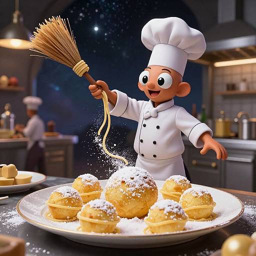 Whimsical Squid Chef in Cosmic Kitchen