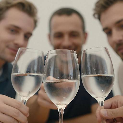 Three Men Toasting with Water Glasses