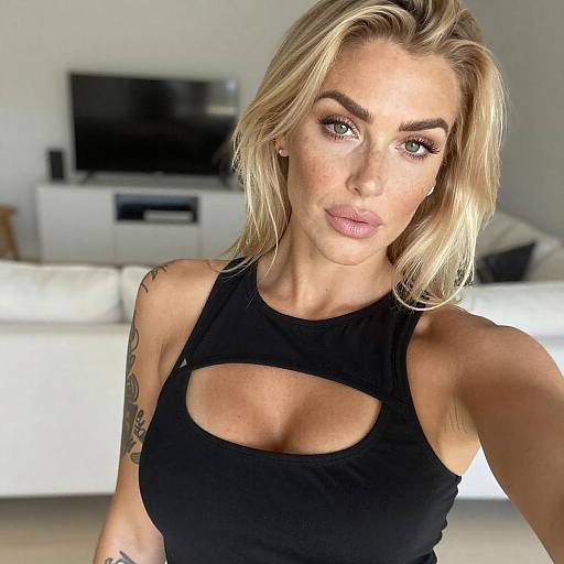 Selfie of a Freckled Blonde Woman