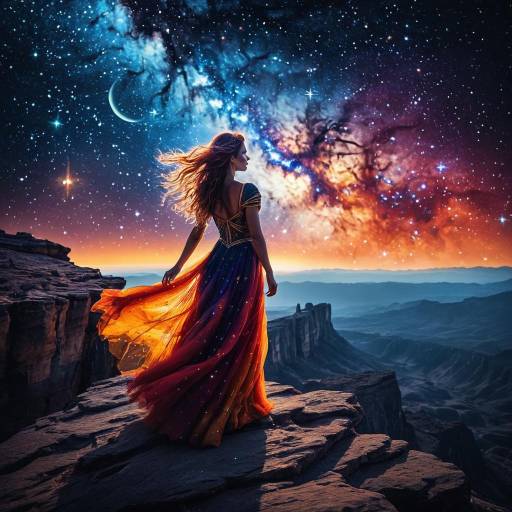 Celestial Woman on Cliff Under Starry Sky Celestial Woman on Cliff Under Starry Sky