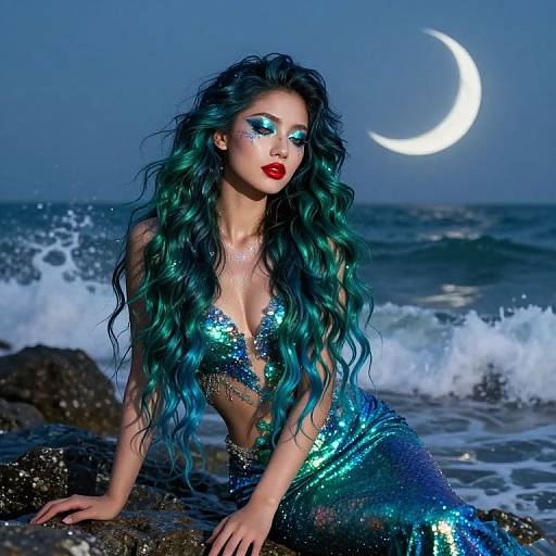 Enchanting Siren Under Crescent Moon