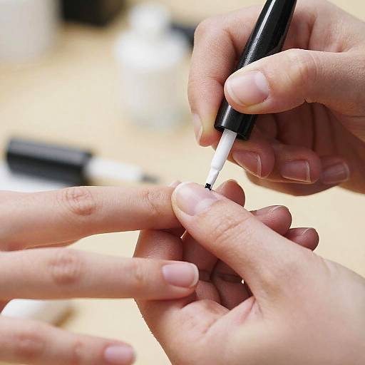 Close-up of Hands Applying White Nail Polish