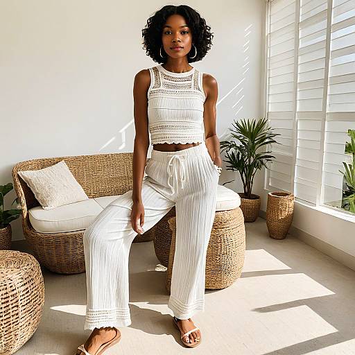 Slim Woman in Summer Crochet Outfit