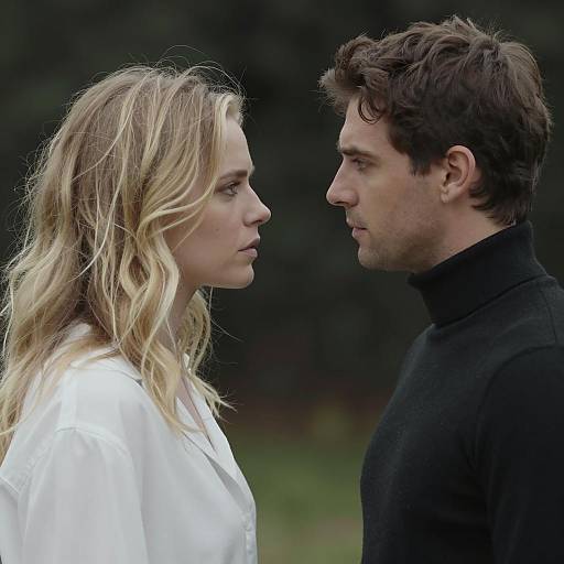 Intense Close-Up of Man and Woman Facing Each Other