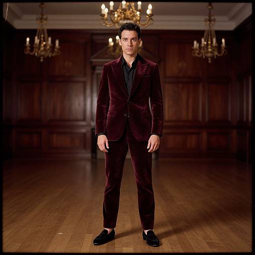 Man in Burgundy Velvet Suit