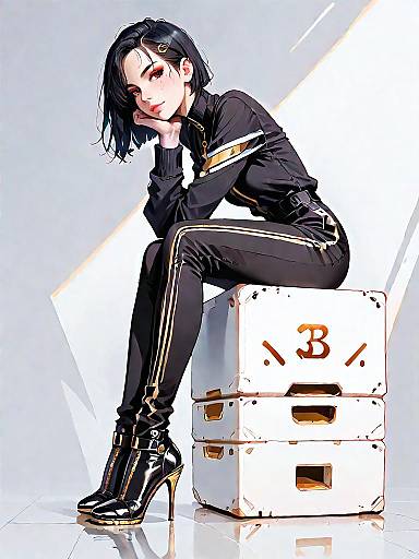 Fashionable Woman in Black Cut-Out Jumpsuit