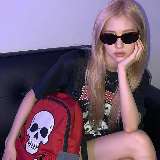 Young Woman with Skull Backpack