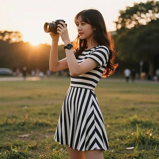 Pear-Shaped Woman in Chic Striped Dress