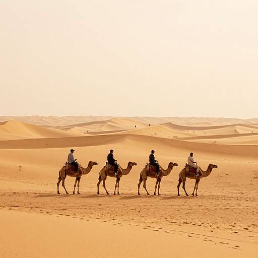 Travelers Crossing Golden Desert Dunes