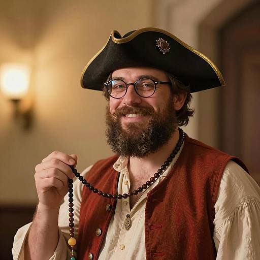 Bearded Man in Tricorn Hat and Vest
