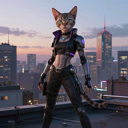 Sleek Cyberpunk Female Catfolk