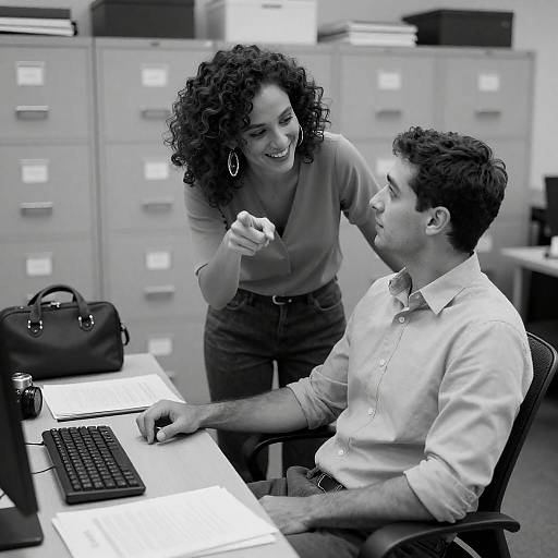 Engaging Office Moments in Black and White