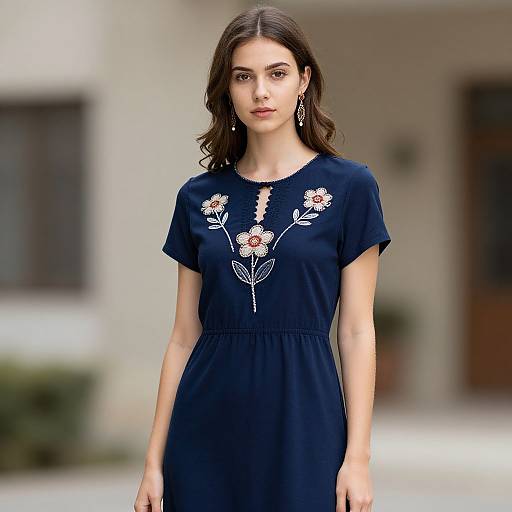 Realistic Navy Blue Embroidered Dress