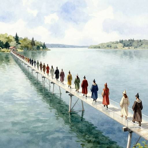 Medieval Villagers on Translucent Bridge