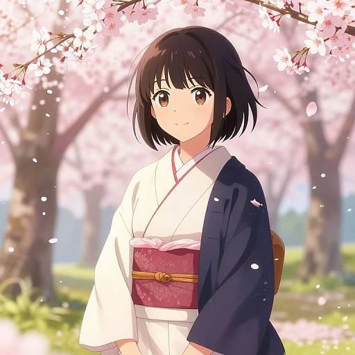 Anime Girl in Cherry Blossom Park