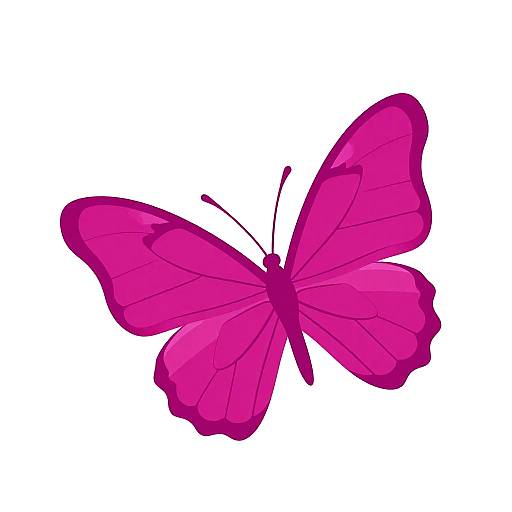 Digital illustration of a vibrant pink butterfly with symmetrical wings, outlined in darker pink, and simple black antennae against a white background.