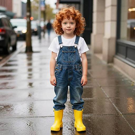 Curly Red-Haired Child in Rain