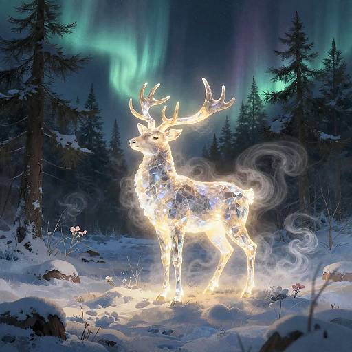 Luminous Crystal Stag in Snowy Glade