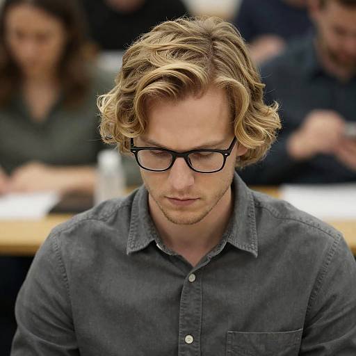 Blonde Man in Gray Shirt Close-Up