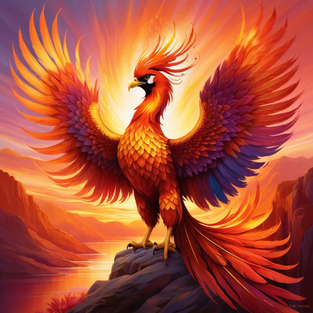 Ethereal Phoenix in Fiery Sunset Light