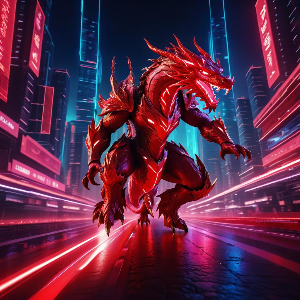 Dynamic Dragon Rider in Neon City