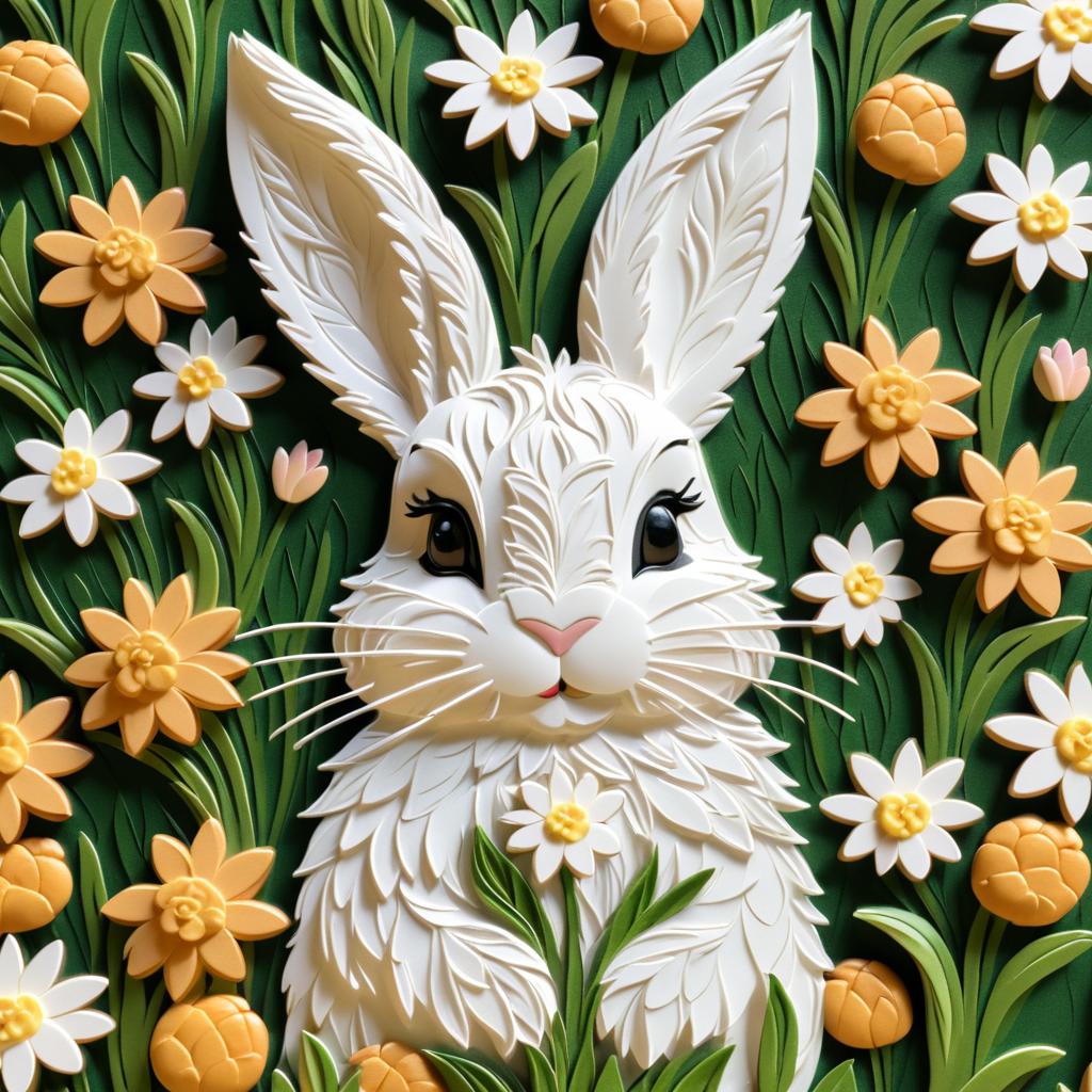 Cheerful Rabbit with Detailed Flowers