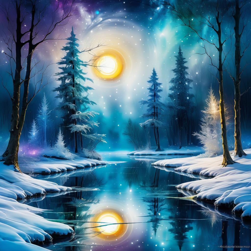 Mystical Winter Landscape with Ethereal Spirit