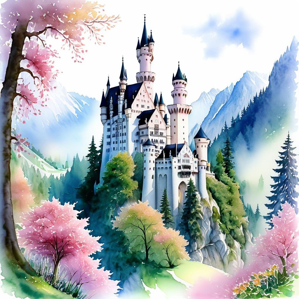 Whimsical Neuschwanstein Castle in Pink