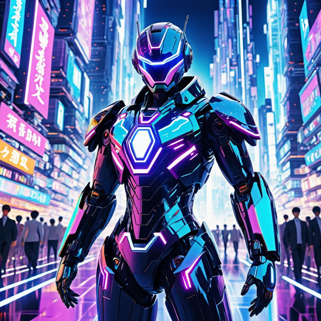 Vibrant Robotic Hero in Futuristic City