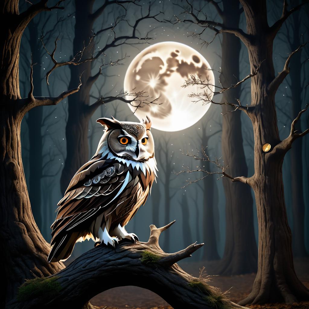 Mystical Owl Under Moonlit Forest