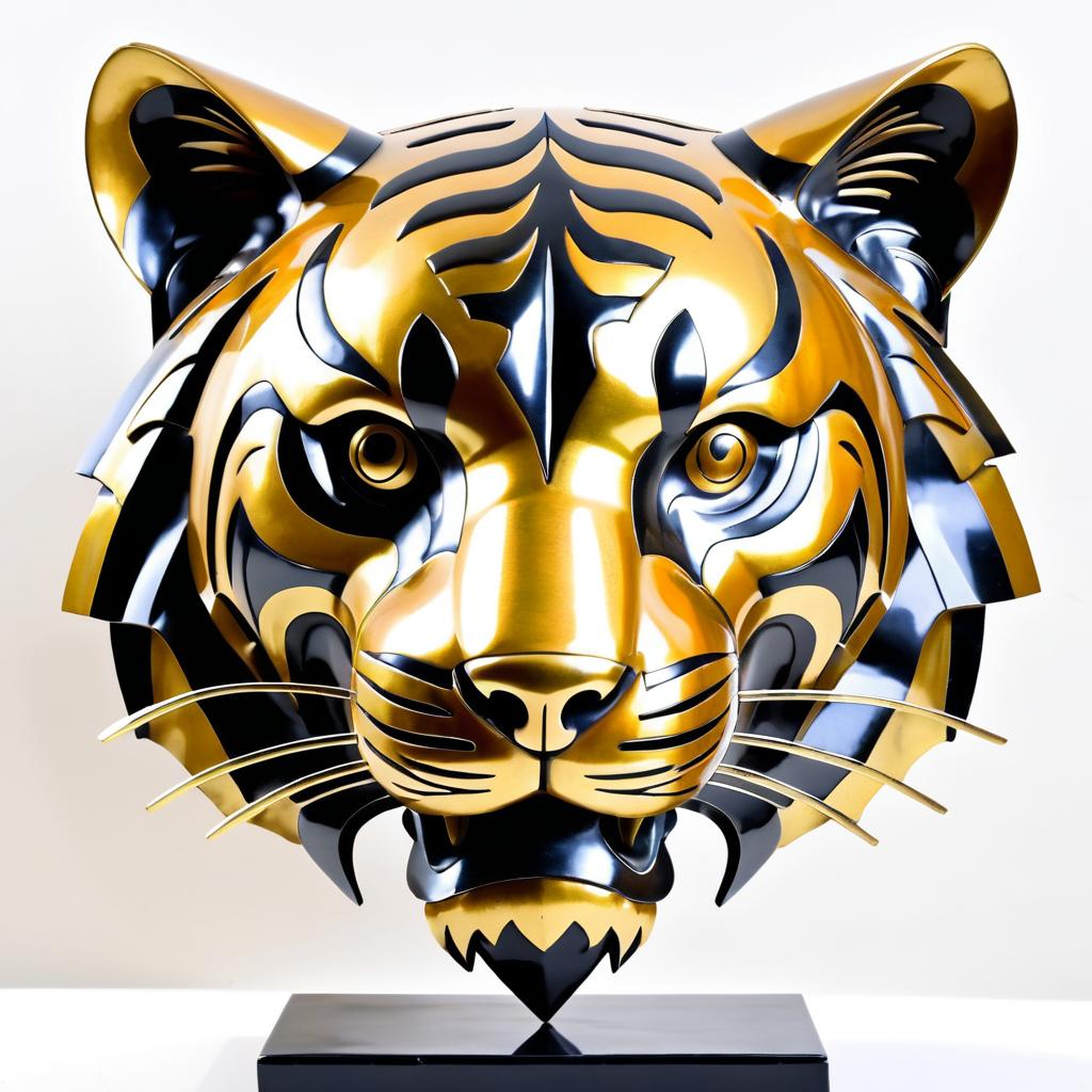 Stylized Art Deco Tiger Head Sculpture