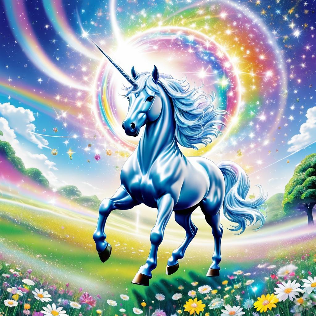 Majestic Unicorn Soaring Over Flower Meadow