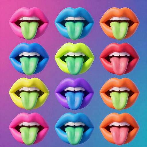 Colorful 3D Neon Lips with Tongues