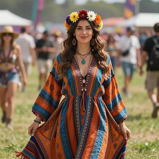 Bohemian Woman in Colorful Festival Outfit