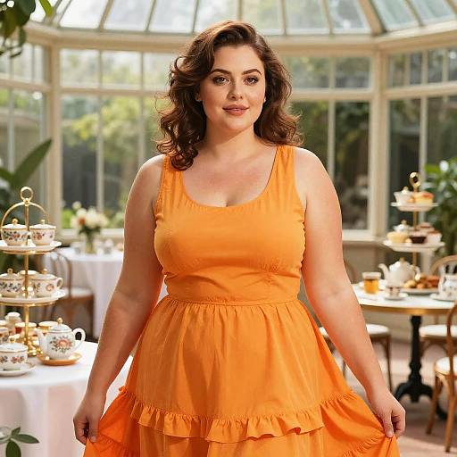 Curvy Woman in Orange Dress