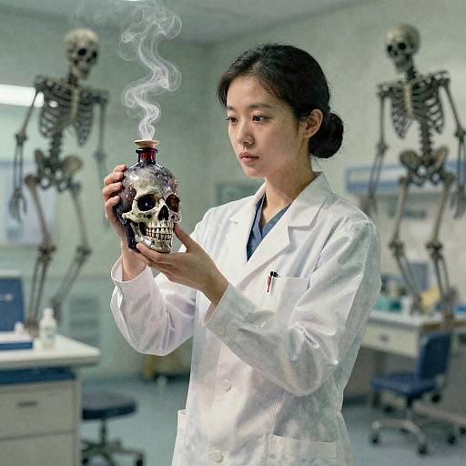 Research Nurse with Poisonous Skull Bottle