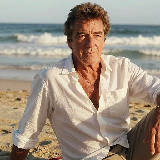 Man Relaxing on Beach at Golden Hour
