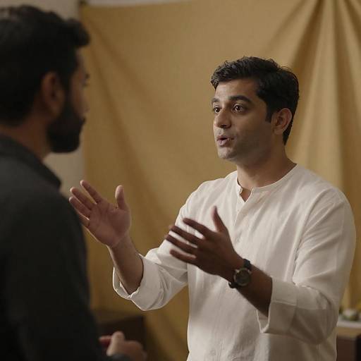 Gesturing Man in Golden Drapes