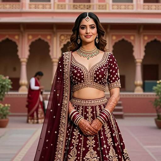 Photorealistic Fair-Skinned Bride in Maroon Lehenga