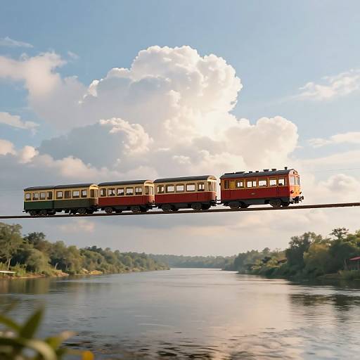 Whimsical Floating Train Over River