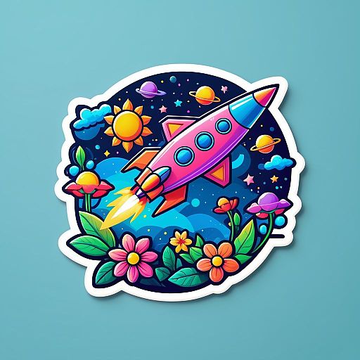 Whimsical Kawaii Spaceship Sticker Design Whimsical Kawaii Spaceship Sticker Design